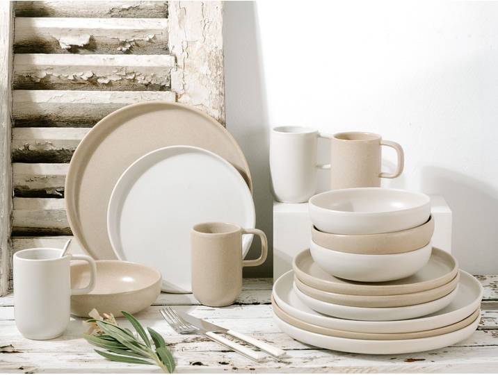 Kombiservice CREATABLE Uno Toscana, Service 16-tlg. , beige (bunt), 16, Steinzeug, Geschirr-Sets, Kombiservice, Puristische Formgebung, Inspiriert durch die Farben der Toscana