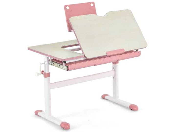 Helloshop26 Kinderschreibtisch, verstellbar, 80 x 51,5 x 51-73 cm, Buchständer, neigbar, mattes Finish, modernes Design, aus Metall, Rosa, 20_0014966