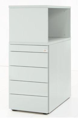 Schäfer Shop Genius Standcontainer mit Aufsatzregal, abschließbar, seitliche Griffnut, lichtgrau