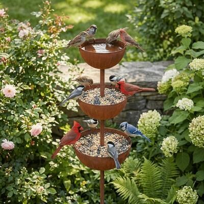 ModernMart Vintage Iron Bird Bath Garden Stake Rain Catcher Decor Vintage Iron Bird Bath Garden Stake Rain Catcher Decor