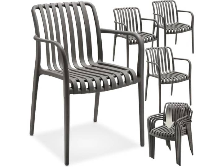 tectake® Gartenstühle stapelbar, Gartenmöbel Set, Balkon Möbel, Bistro Set, Sessel, Outdoor Möbel, Balkonmöbel, Terrassenmöbel - anthrazit, 4er Set