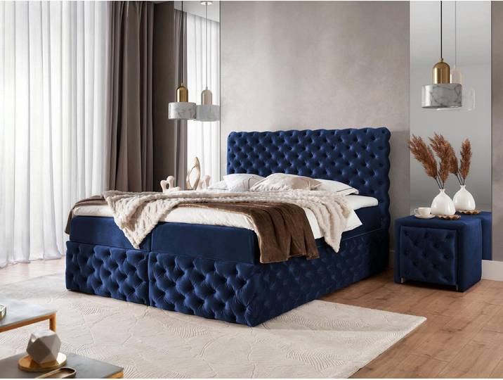 Compleo Boxspringbett mit Taschenfederkernmatratze & Topper, Chesterfield-Steppung (Glamour Schlafzimmer), zwei Bettkästen, luxuriöses Boxspringbett