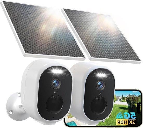 GNCC Beveiligingscamera Buiten - WIFI Camera met Zonne-energie Voeding - 2K 4MP Resolutie - Wit