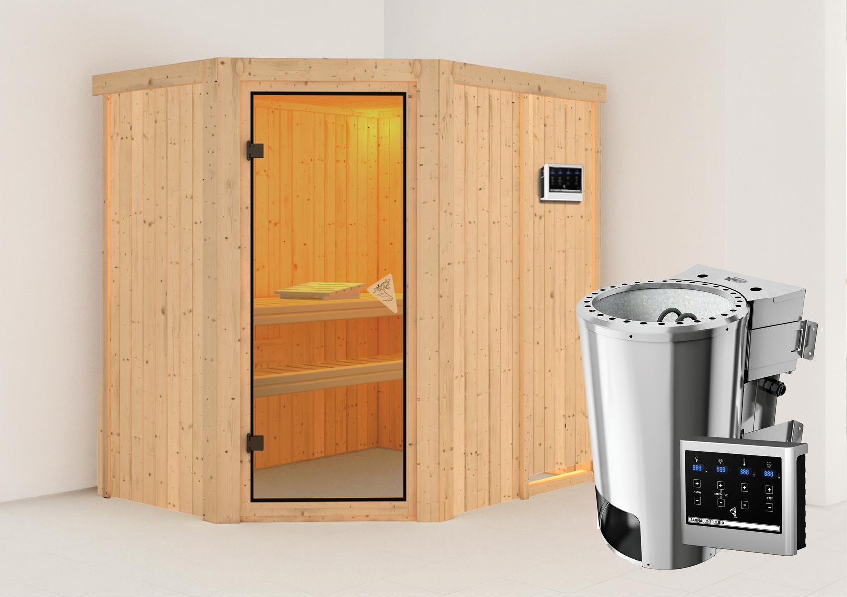 KARIBUHOLZT Sauna Saja Eck 3,6kW Bio.ext. Strg bronz.GGT 08288730
