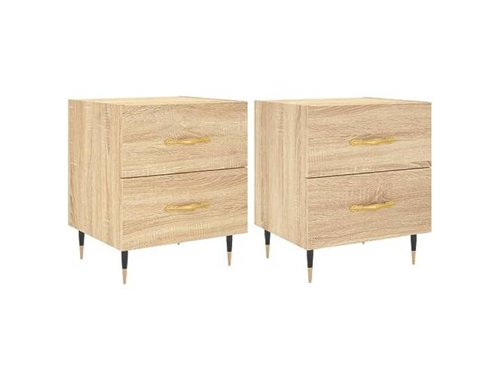 fsahslih Nachttisch 2er Set Sonoma-Eiche 40x35x47.5 cm Holzwerkstoff Kompakte Beistelltische fürs Schlafzimmer mit geräumiger Schublade, stabilen Metallfüßen und Abstellfläche.
