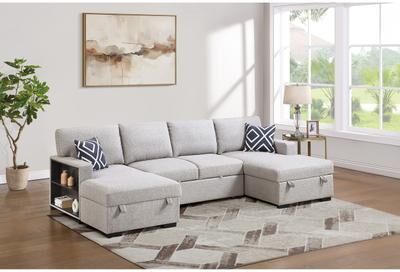 Esofastore Contemporary Style 3pc Convertible Sectional Built In Side Shelf Beige Finish