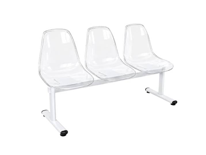 3-Sitzer Wartezimmerstuhl, Sitzbank mit Transparenten PC-Sitzschalen Stahlrahmen, 500 kg Tragkraft, Besucherbank für Café, Salon, Galerie, Büro, Klinik und Lobby(Clear)