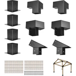 VEVOR Pfostenverbinder, Pfostennecke für Posten mit Innengröße von 92x92 mm, 3-Wege-/4-Wege-Pavillonhalterung mit Pfostensockeln & Firsthalterungen für Pergolen & Pavillons, 14-teilig