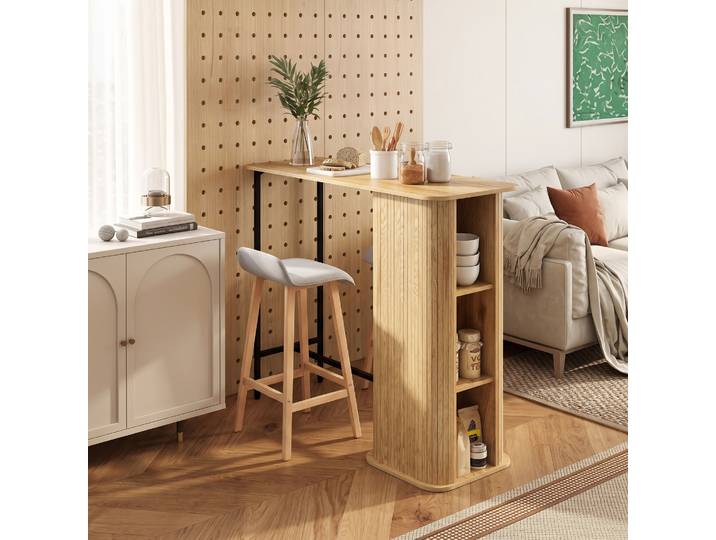 HOMCOM Table de Bar Bois Naturel avec Rangement Métal 112cm
