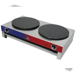 Gasfrit – Professionelle elektrische Crêpe-Maschine, 2 Platten,  Gusseisenplatten mit Teflonbeschichtung, Ø 400 mm, , bis 300 °C
