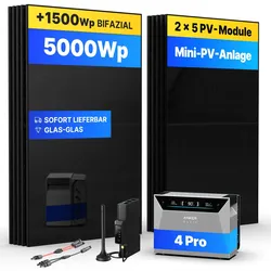 5000Wp Mini-PV-Anlage  mit Anker SOLIX Solarbank 4 E5000 Pro - 30kWh - 10x500Wp ...