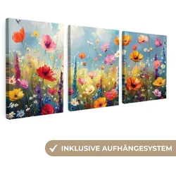 LEINWANDBILD 3er Set Blumen - Frühling - Farbenfroh - Sommerlich 180x80 cm