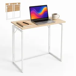 Relaxdays Klappbarer Schreibtisch Weiß,Hellbraun