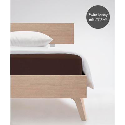 Spannbettlaken FLEURESSE "Comfort", braun (dunkelbraun), B:200cm, Jersey-Elasthan, Obermaterial: 96% Baumwolle, 4% Elasthan (LYCRA), Bettlaken, Spannbettlaken, langlebig & bügelfrei,Perfekte Passform durch POWER-STRETCH