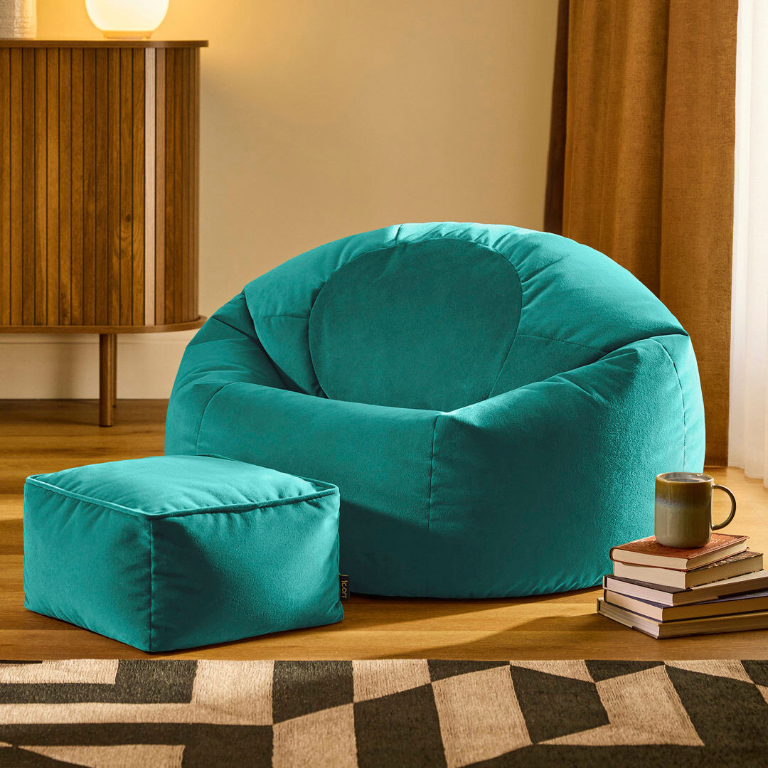 icon Kingston Classic Velvet Bean Bag Chair & Pouffe Forest Green Bean Bag Chair Teal Green