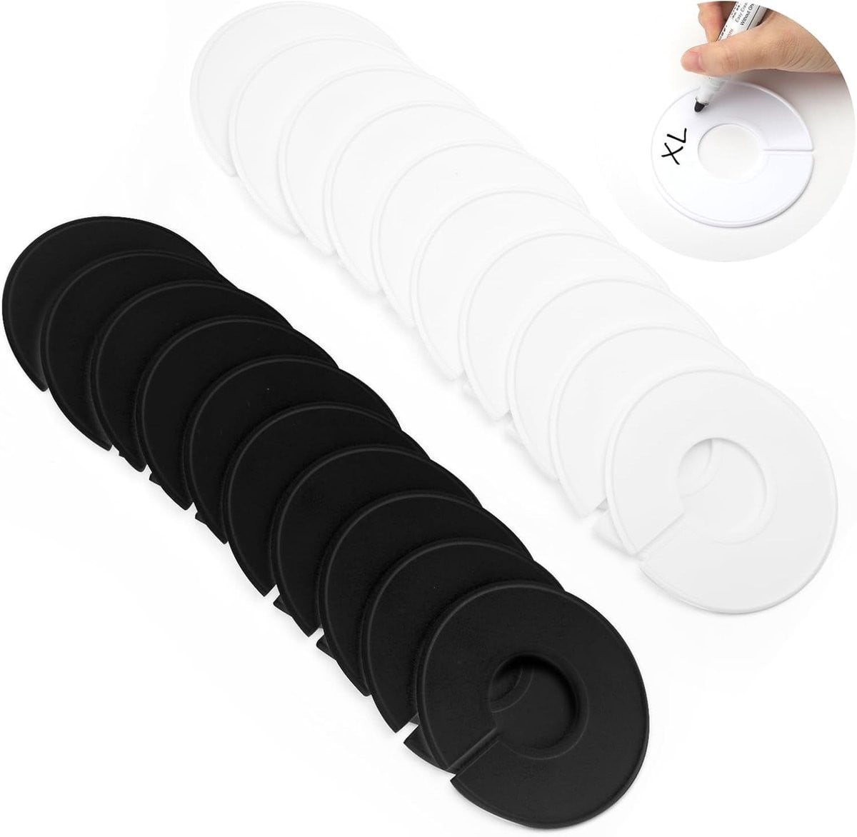 HENGBIRD 20 stuks kledingmaatverdelers - Plastic size dividers voor kledingorganisatie in wit en zwart