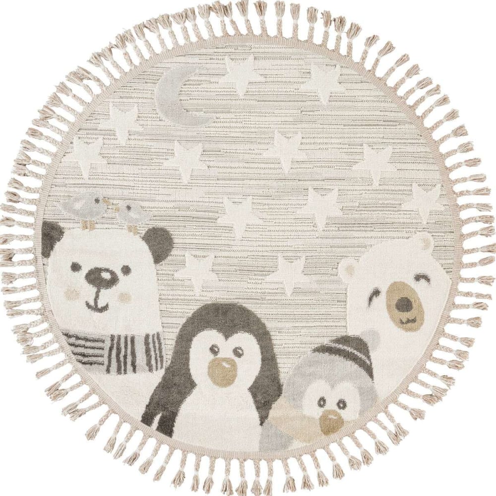 The Deco Factory Tapis enfant rond doux motif animaux polaires blanc 130x130 Blanc 130x1x130cm