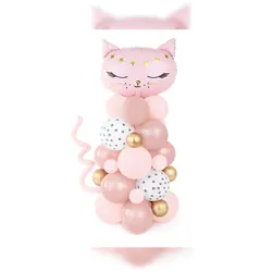 PartyDeco 37 Luftballons und Folienballon Katze 83x140cm Helium Ballons Latexballons Folienluftballon Ballonset Kindergeburtstag Mädchen Geburtstag Deko Rosa