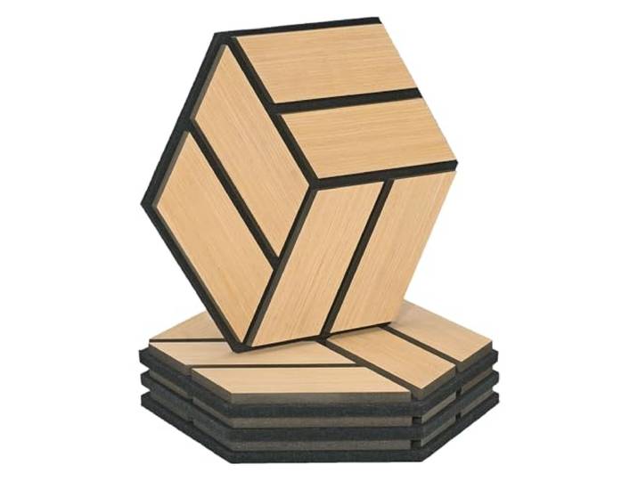 Homestyle4u 4X Hexagon Akustikplatten 30x26 cm Natur Schallschutz Paneele