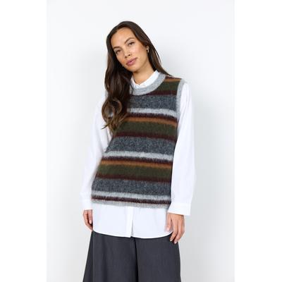 Pullunder SOYACONCEPT "SC-HADIL YD 1", Damen, Gr. M, bunt (forest night mel com), Strick, Obermaterial: 68% Polyester, 21% Nylon, 10% Wolle, 1% Elasthan, gemustert, gestreift, normal, Rundhals, Pullover Pullunder, Materialmix mit Wolle
