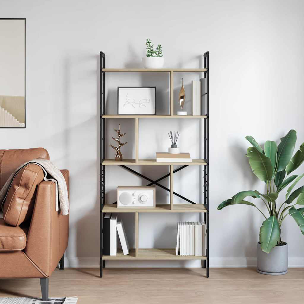 Trent Austin Design 75 cm W Steel Etagere Bookcase Sonoma Oak (5 Shelves) 156cm. H x 75cm. W x 30cm. D