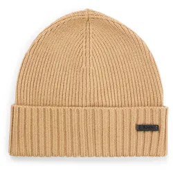 BOSS Herren Mütze, Schurwolle - Fati, Beanie, Rippstrick, One Size, einfarbig Beige