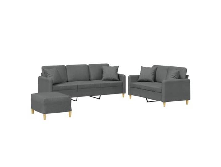 KUTYWEXFM 3-Teiliges Sofa Set Couchgarnitur mit Hocker Dunkelgrau Modernes Polstermöbel Set aus Stoff für Wohnzimmer, inklusive Kissen und Fußhocker für höchsten Komfort.