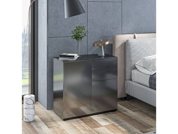 HOMCOM Buffet Noir Brillant 2 Tiroirs 2 Portes avec Étagère