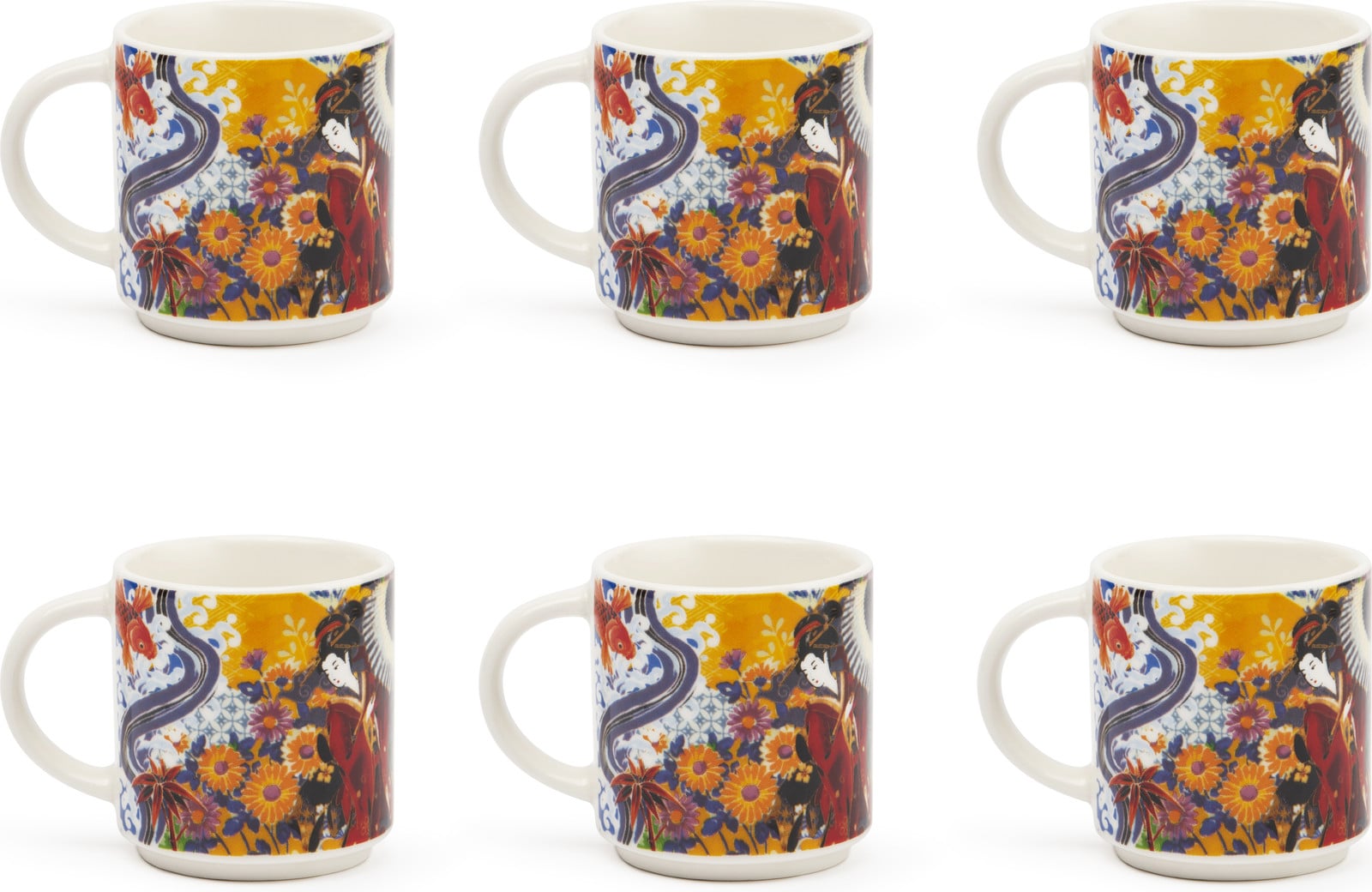 Excelsa set van 6 espressobekers van Kimono porselein, 10 cl, kleurrijk