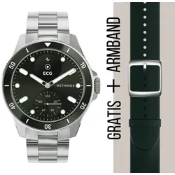 WITHINGS - SCANWATCH NOVA - silver green silver steel / 42mm + Gratis Fluorelastomer-Armband grün