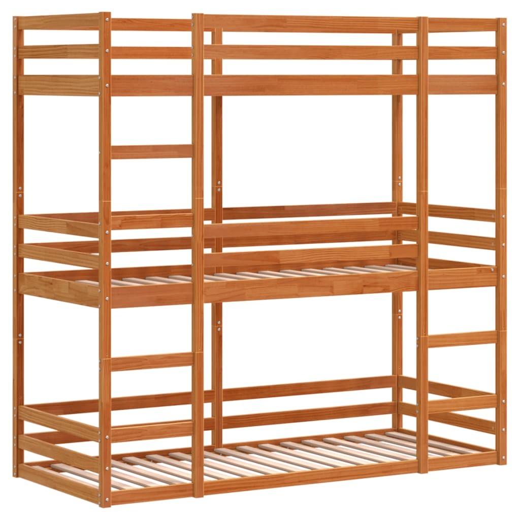 Dreifach-Etagenbett Wachsbraun 90x200 cm Massivholz Kiefer
