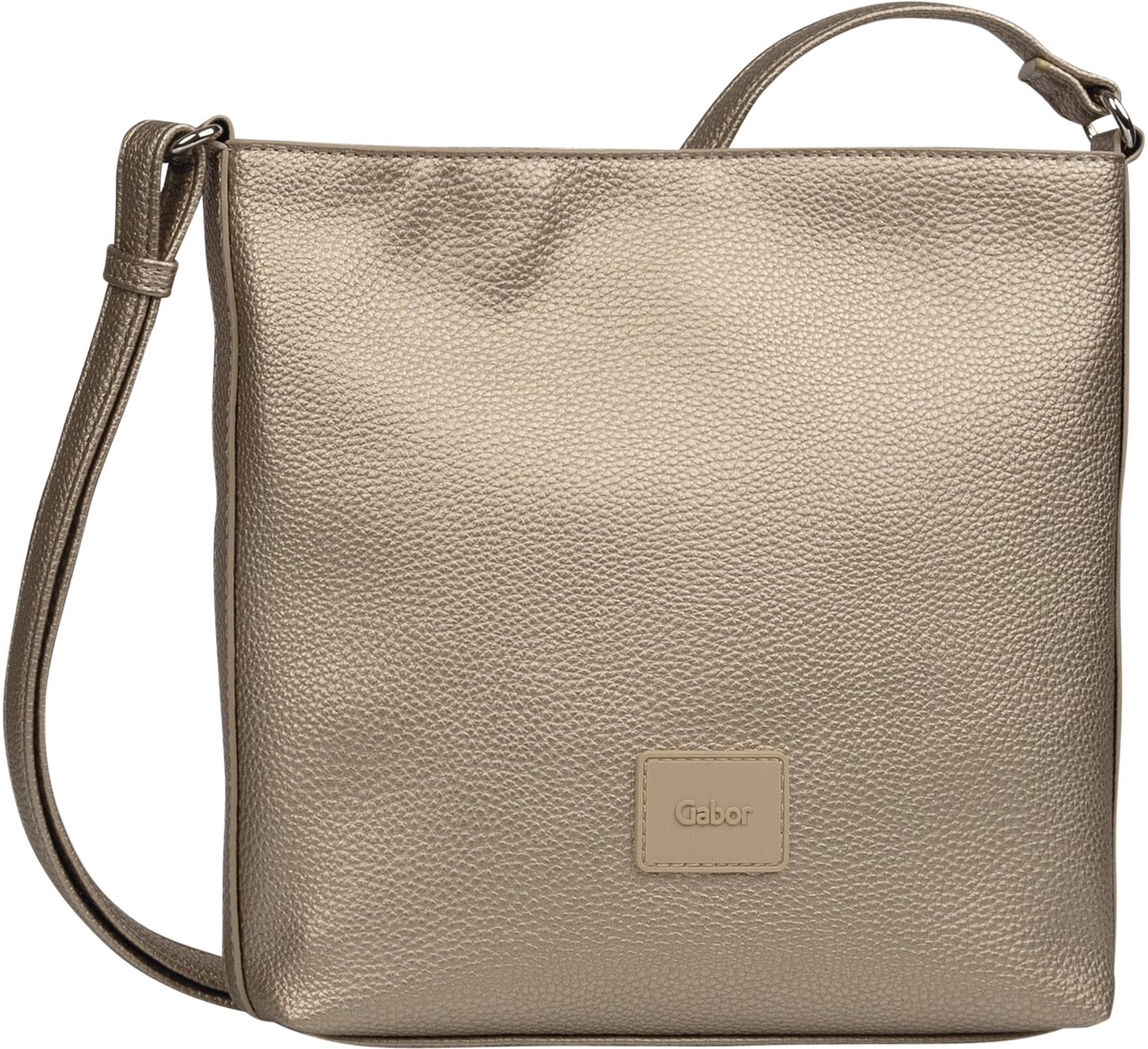 Umhängetasche GABOR "Elfie", Damen, Gr. B/H/T: 24,5cm x 23,5cm x 6cm, rosa (goldfarben), Lederimitat, clean, gepflegt, unifarben, Taschen Umhängetasche, Damen Schultertasche, Handtasche mit Logo-Aufnäher goldfarben B/H/T: 24,5cm x 23,5cm x 6cm