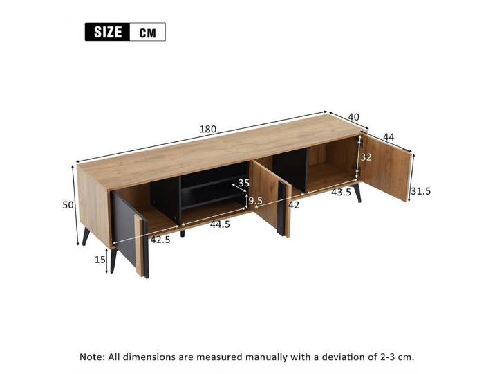 SIKAINI TV-Board TV-Board, 180x40x50 cm, in Schwarz, aus Holzwerkstoff (Einzelmoebel, 1 St., Einzelartikel), Tueren