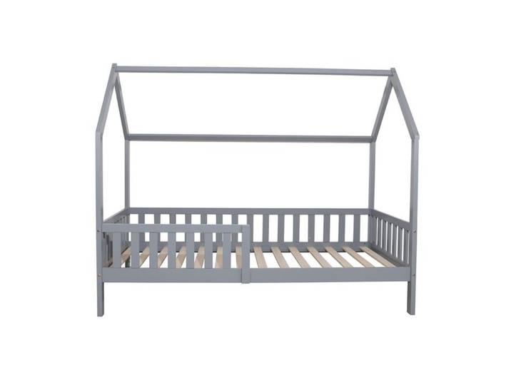 ONEIROI - Lit Maison Enfant avec Tête de Lit et Contour en Bois - Protection antichute - Bois de Pin Gris