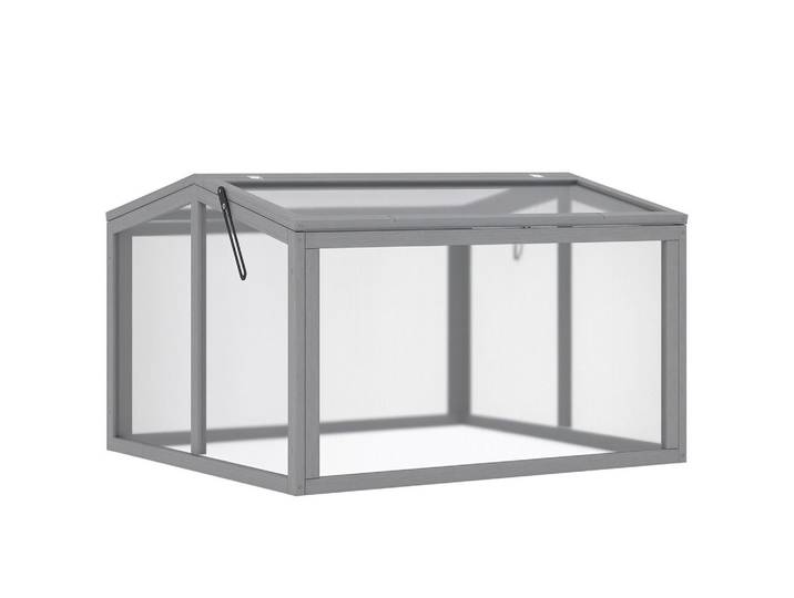 ComfortXL Gewächshaus De-05785 Holz & Polycarbonat, Doppeldach Hellgrau, Holz, Kunststoff, 80x58x90 cm, Gartenzubehör, Gartenhäuser & Gewächshäuser
