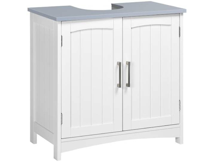 kleankin Meuble Salle de Bain sous Lavabo 60x33x60cm Blanc et Gris Clair Meuble sous Lavabo\, Double Portes\, Étagère Réglable