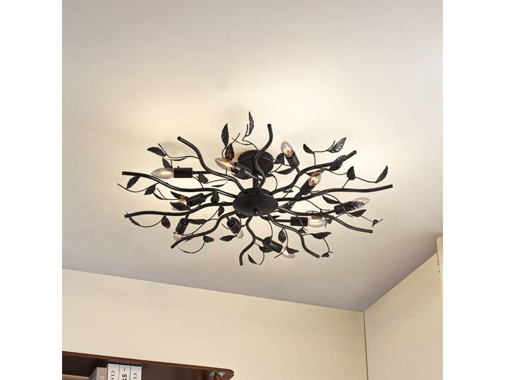 Deckenlampe Yos Lindby, dimmbar, schwarz, für Schlafzimmer, Metall, Florentiner, Deckenlampe