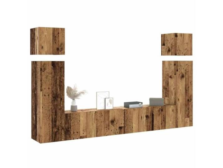 HEFZGDB 8-TLG. TV-Schrank-Set Wandmontage Altholz-Optik Holzwerkstoff mit Stauraum und robuster Oberplatte für Multimedia-Geräte