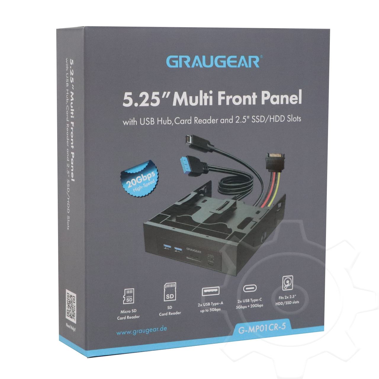 GrauGear USB-HUB+Kartenleser Frontpanel m. 2,5" SSD Rahmen