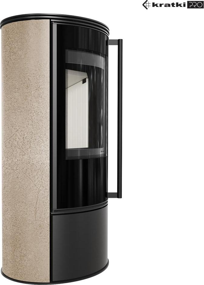 Kaminofen aus Stahl KRATKI ERIK Ø 150 5,5 kW dekorative Keramiken GOLD SATIN