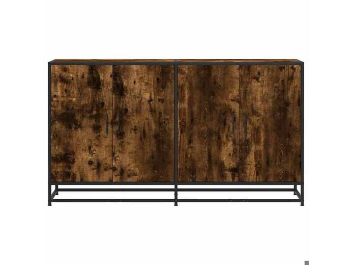 Buffet chêne fumé - MEUBLECHIC - 134x35x76 cm - Bois d'ingénierie et métal - 4 compartiments avec portes