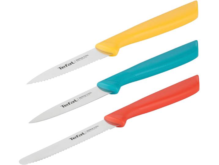 Messer-Set TEFAL Colorfood für alle täglichen Vorbereitungen , bunt (gelb, blau, orange), Edelstahl, Kunststoff, Kochmesser-Sets, Messer-Set, deutscher Edelstahl, rostfrei, leicht strukturierte Griffe, K2733S