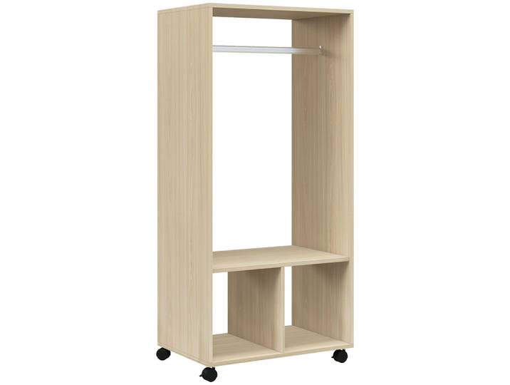 Armoire penderie étagère 4 roulettes pivotantes bois naturel