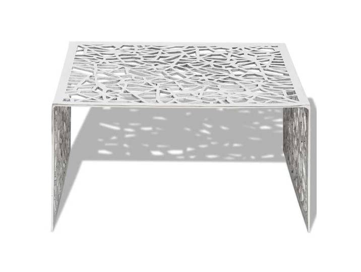 {Argent}Table moderne - Table basse salon - argentée Design géométrique Aluminium - Cadre robuste_6849
