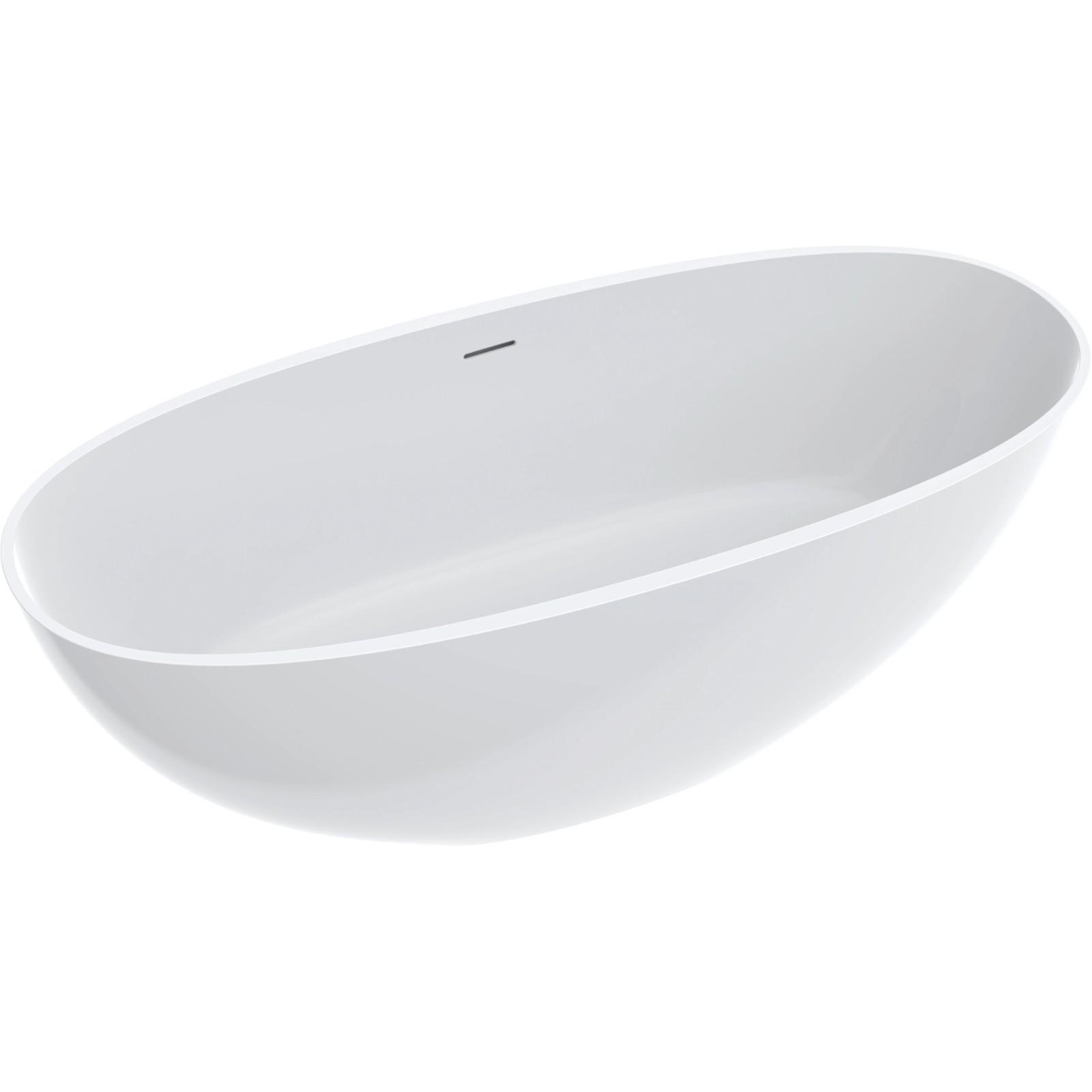 Freistehende Badewanne - Fiore I 180x80 cm aus Mineralwerkstoff, Weiß, ohne Armaturenloch, elegant