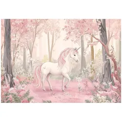 FOTOTAPETE Kinderzimmer Mädchen Einhorn Wald 350x250