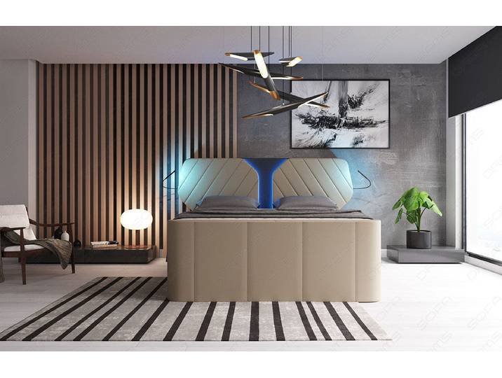 Boxspringbett Nizza mit LED, Schubladen, Matratze und Topper