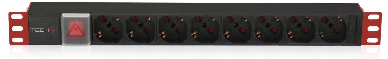 Techly I-CASE STRIP-81V stekkerdoos met 8 stopcontacten, 2 meter, zwart-rood