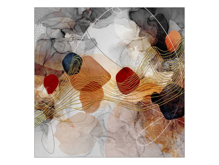 Tableau verre Lines And Shapes Verre flotté Orange/Gris/Rouge 80 x 80 x 1cm