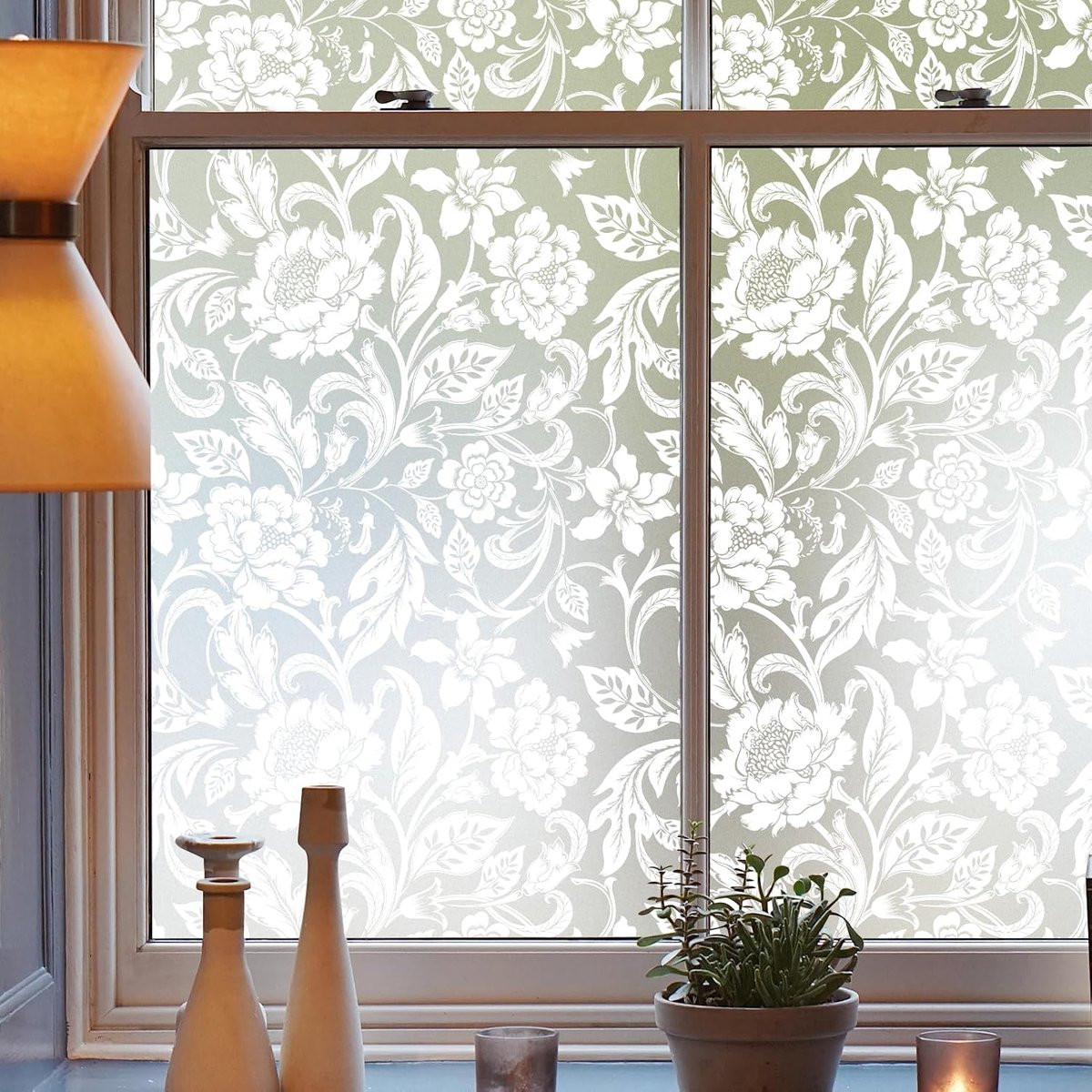 Witte Raamfolie met Bloemen en Wijnstok Patroon voor Decoratie en Privacy